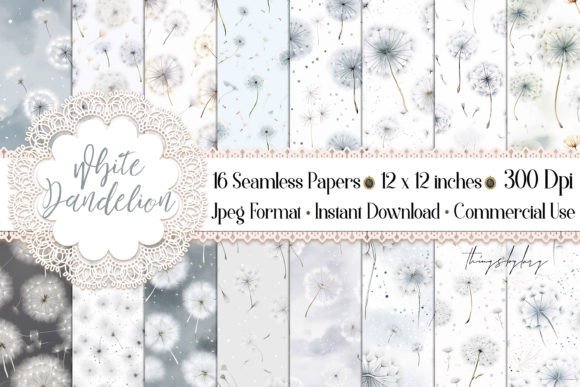 16 Seamless White Dandelion Patterns
