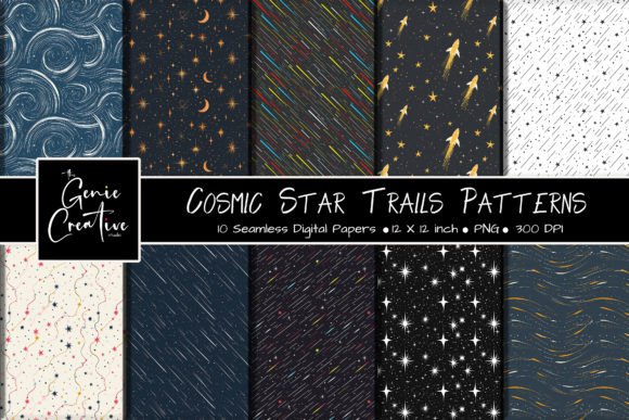 Cosmic Star Trails Seamless Patterns Set