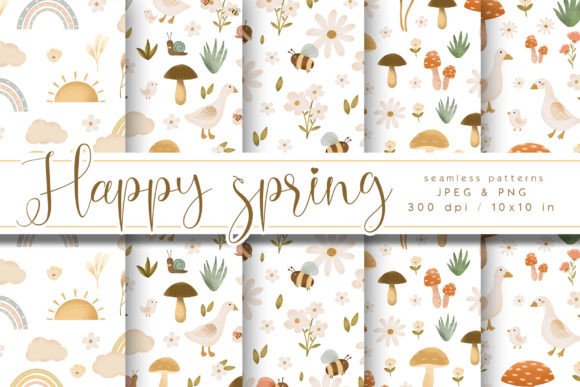 Happy Spring Cottagecore Patterns: A Versatile Design Resource for Creative Projects