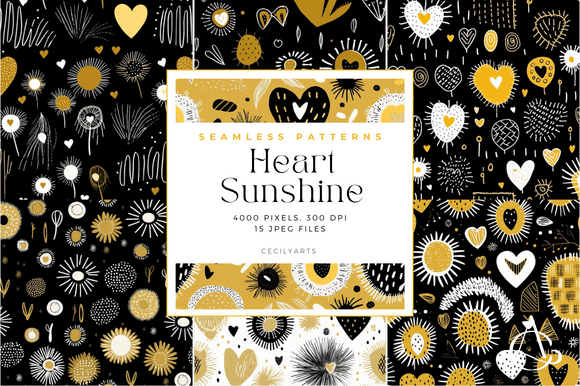 Heart Sunshine Seamless Patterns for Crafting
