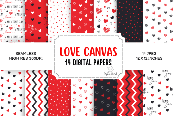Love Hearts Romantic Seamless Patterns Bundle 2