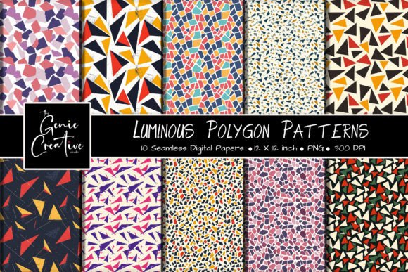 Luminous Polygon Seamless Patterns Set: A Versatile Resource for Creative Projects
