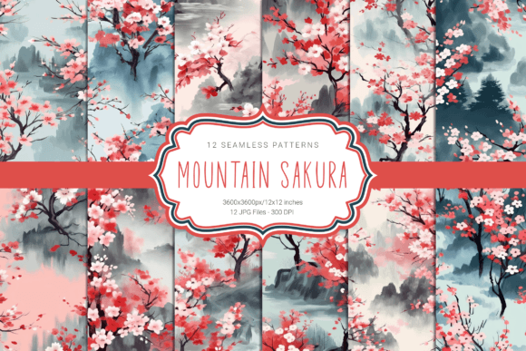 Mountain Sakura Seamless Patterns