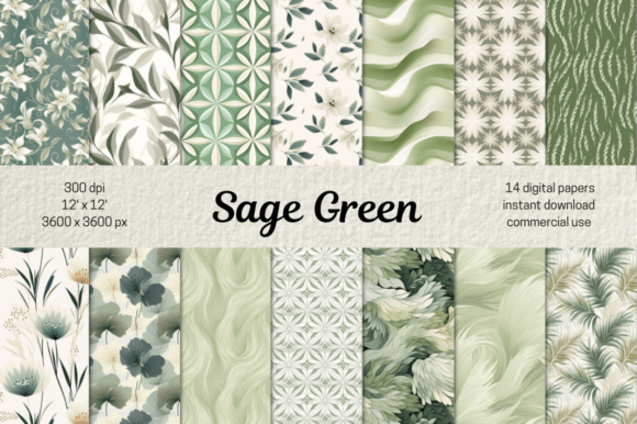 Sage Green Botanical Patterns Bundle