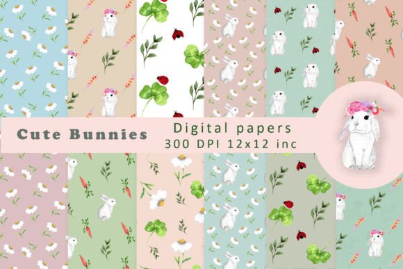 Transforming Creative Projects with Cute Bunnies Digital Papers 12 Patterns