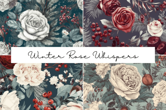 Winter Rose Whispers Seamless Patterns